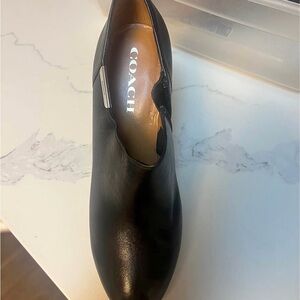 Coach Black Leather Slip-On Mule with Silver Accent